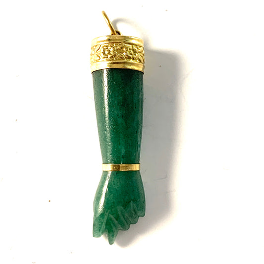 Vintage 18k Gold Carved Jade Figa Pendant.