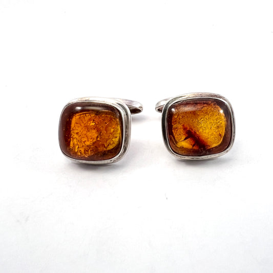 Einer Fehrn, Denmark 1960s Vintage 830 Silver Amber Cufflinks