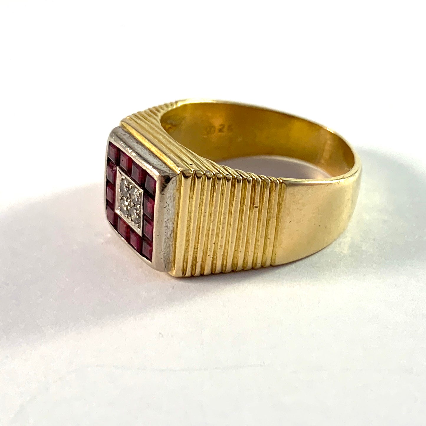Art Deco 14k Gold Diamond and Ruby Men's Ring.