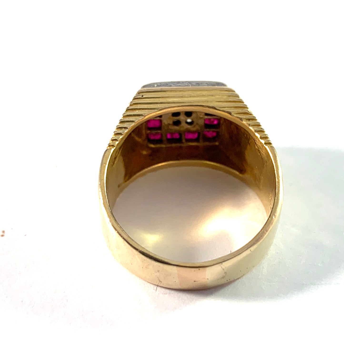 Art Deco 14k Gold Diamond and Ruby Men's Ring.