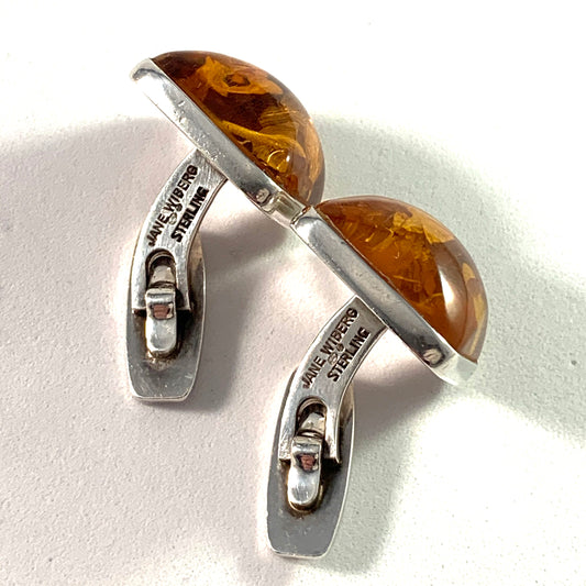 Jane Wiberg, Denmark Large Sterling Amber Modernist Cufflinks