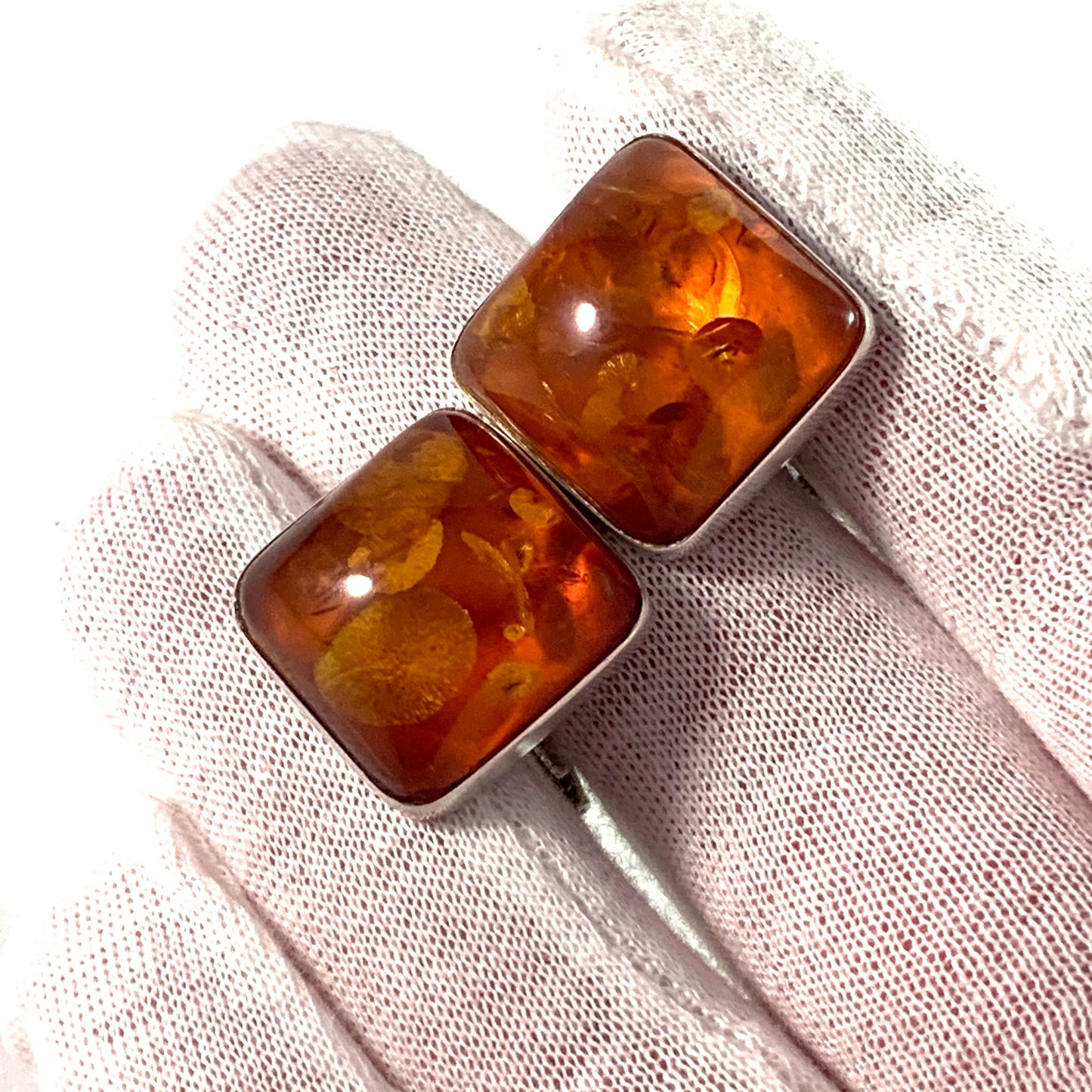 Jane Wiberg, Denmark Large Sterling Amber Modernist Cufflinks