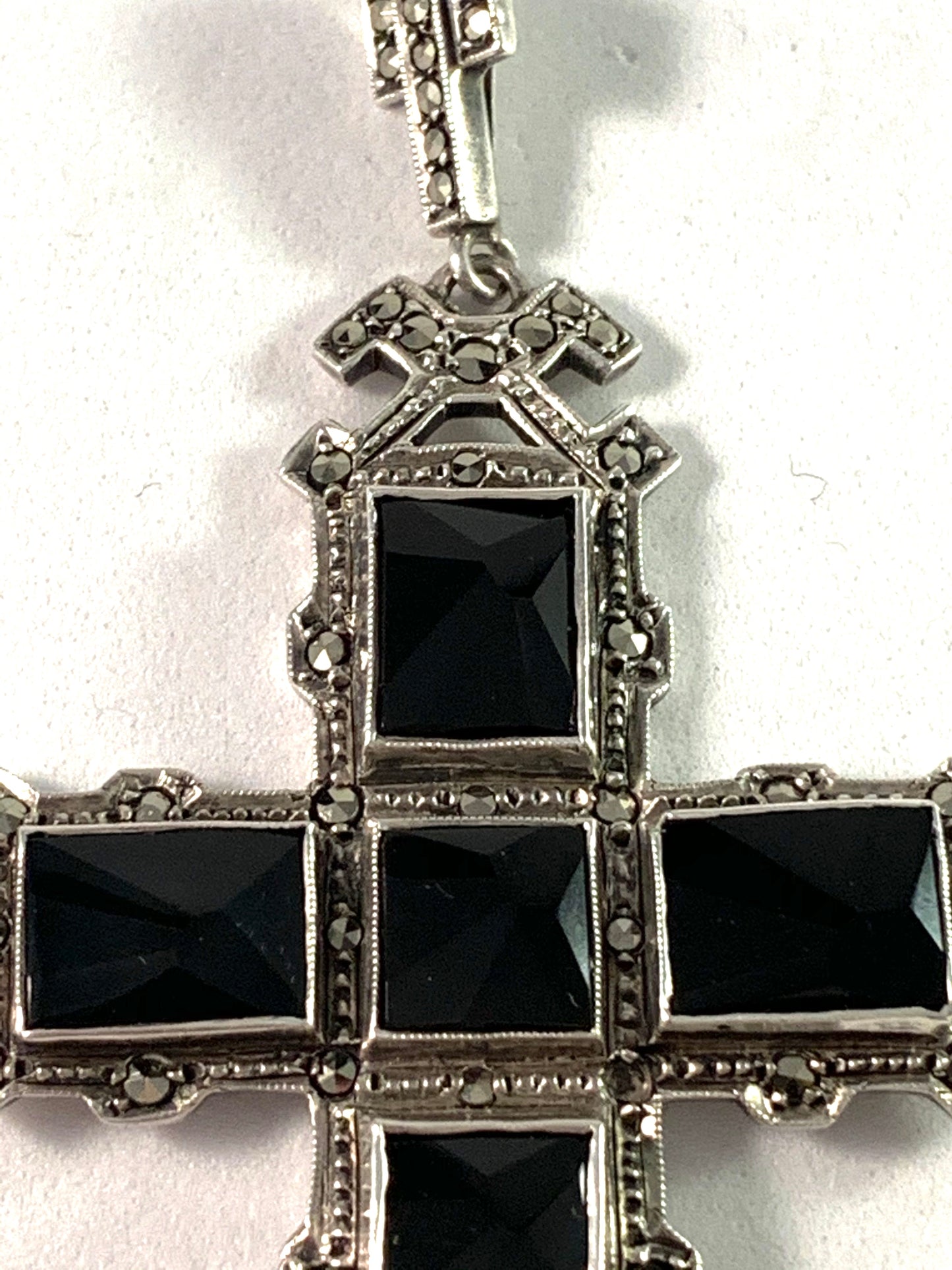 Albert Scharning, Norway early 1900s  Solid Silver Onyx Mourning Cross Pendant.