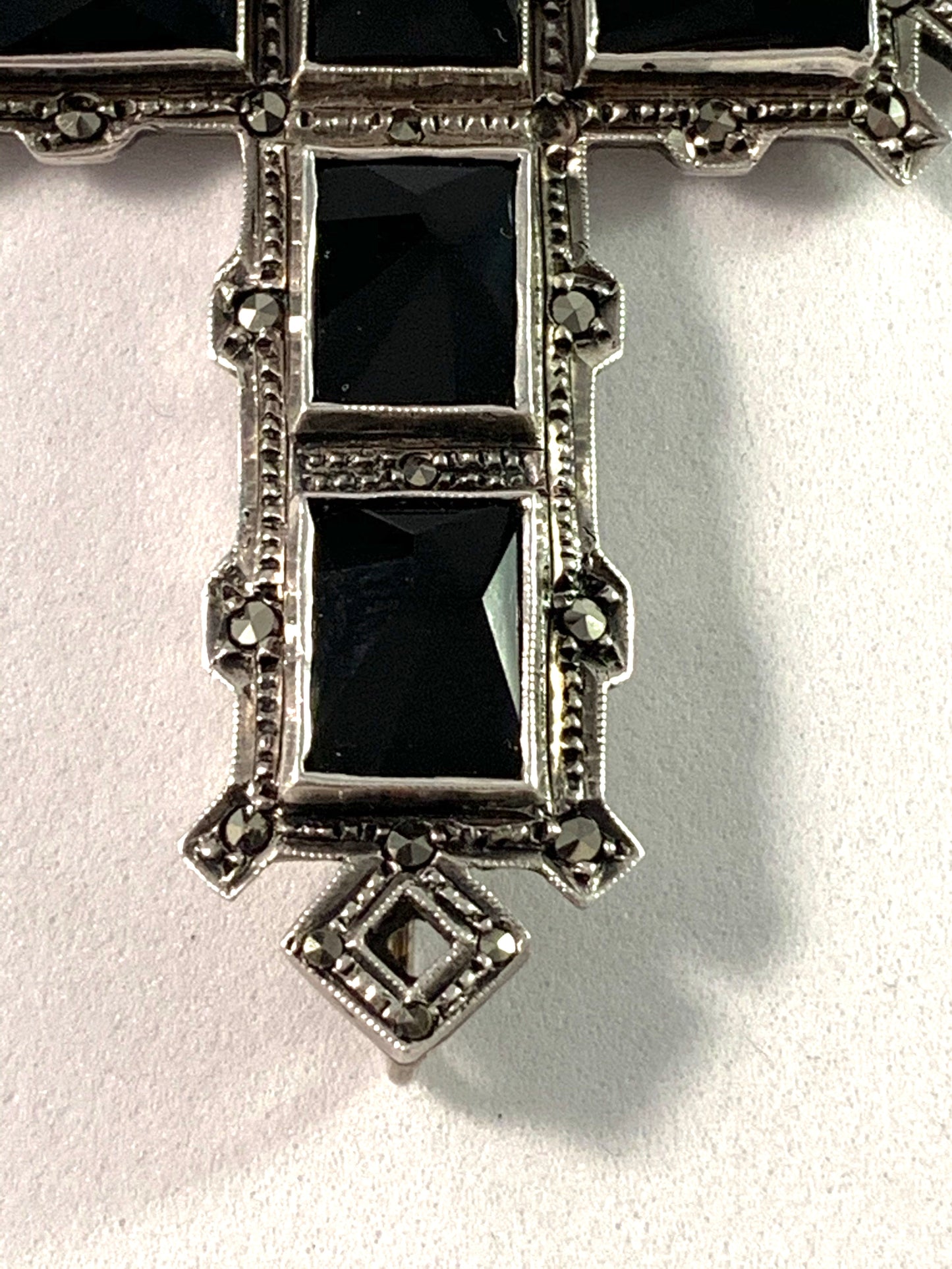 Albert Scharning, Norway early 1900s  Solid Silver Onyx Mourning Cross Pendant.