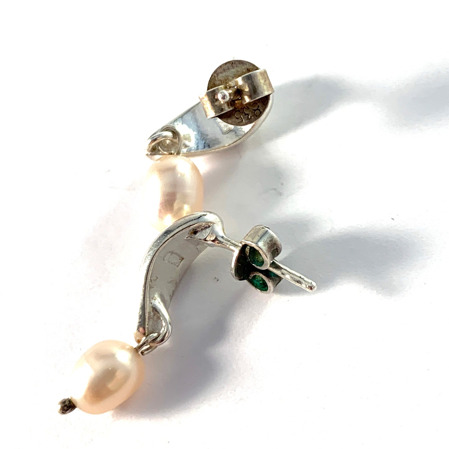 Kalevala Koru, Finland Vintage Sterling Silver Pink Cultured Pearl Earrings
