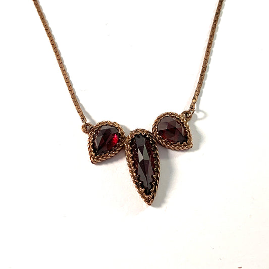 Mid Century c 1950s Bohemian Garnet Gilt Metal Necklace.