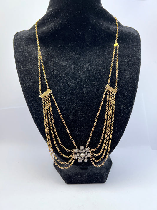 Antique 18k Gold Rose Cut Diamond Cluster Esclavage Necklace. Early 1900s. 25.2gram