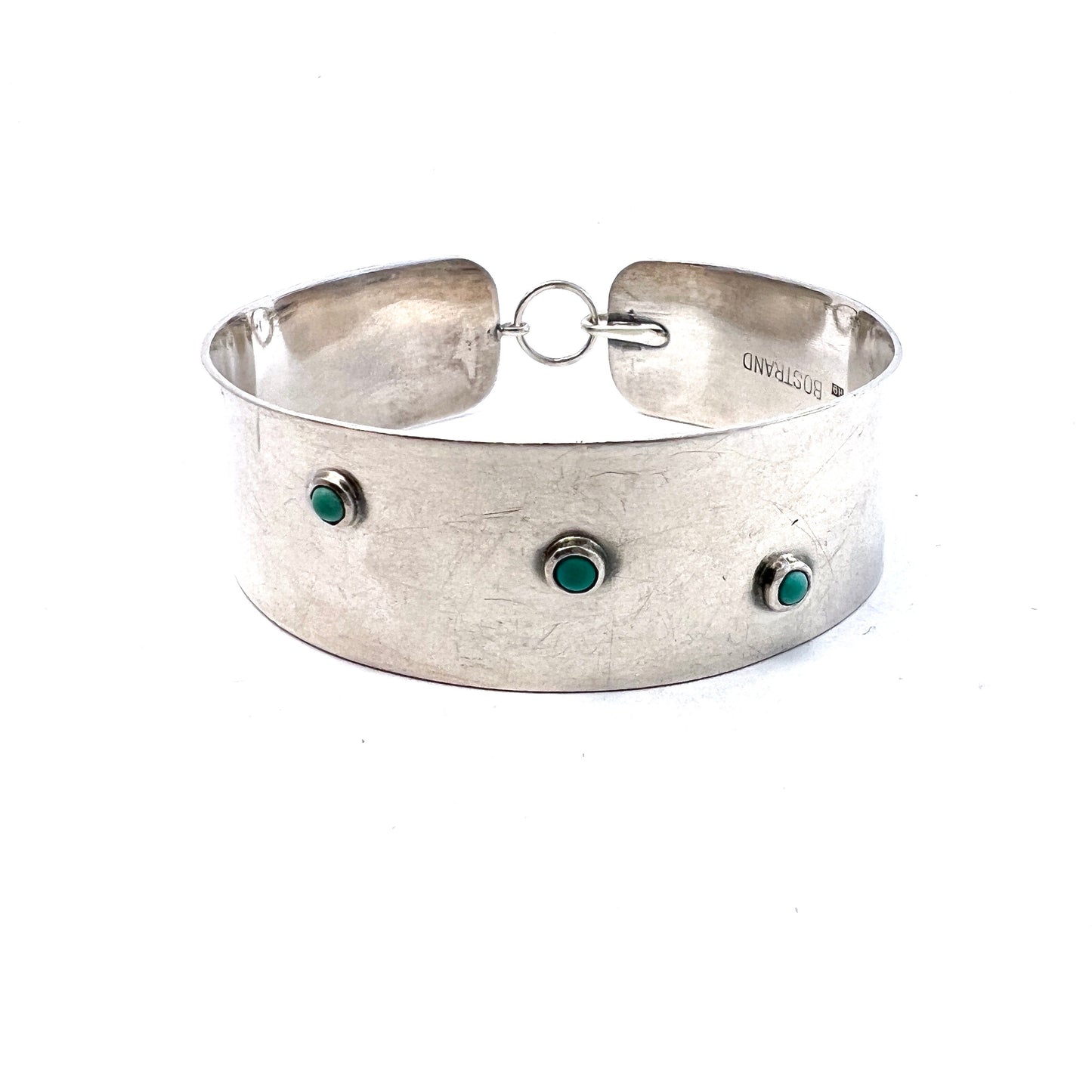 Lars Bostrand, Sweden 1958. Vintage Mid Century Modern Sterling Silver Turquoise Bracelet. Signed