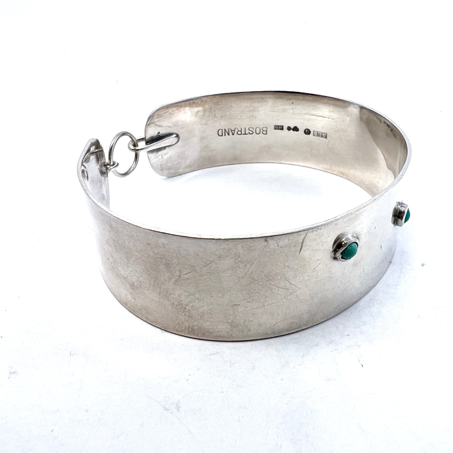 Lars Bostrand, Sweden 1958. Vintage Mid Century Modern Sterling Silver Turquoise Bracelet. Signed