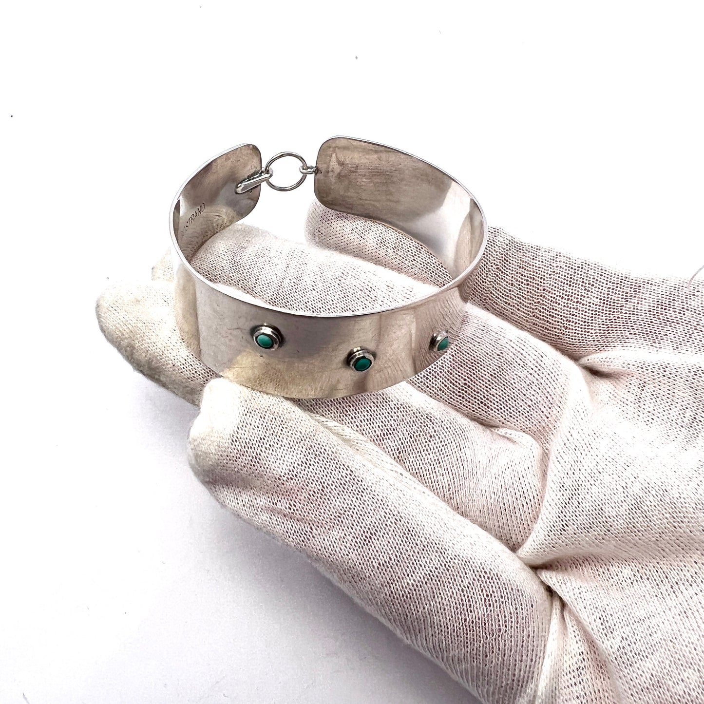 Lars Bostrand, Sweden 1958. Vintage Mid Century Modern Sterling Silver Turquoise Bracelet. Signed