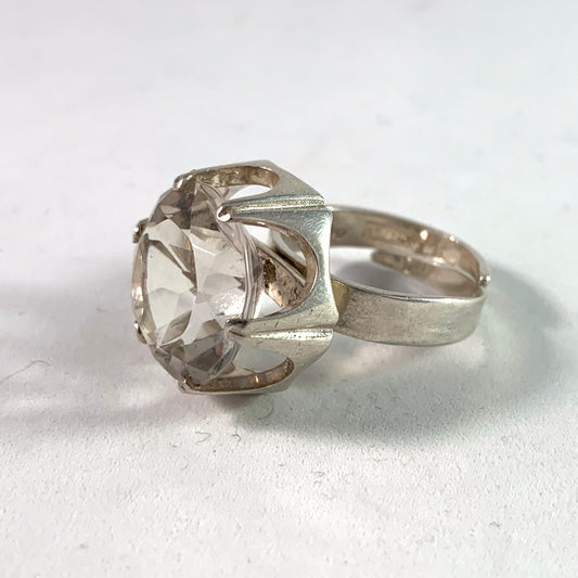 Bengt Hallberg, Sweden 1975 Sterling Large Rock Crystal Ring.