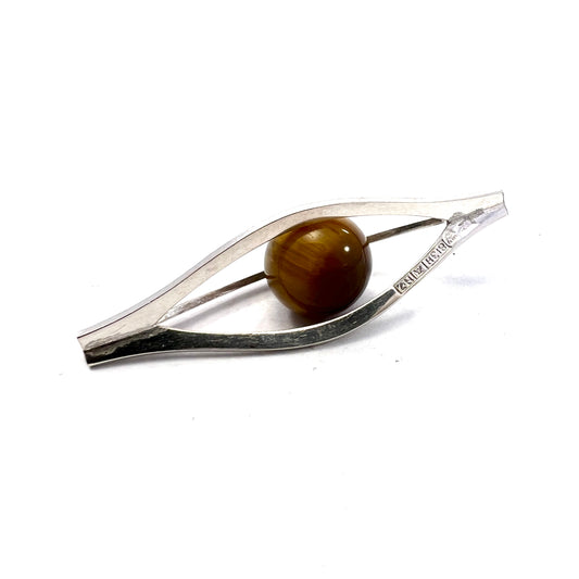 Elis Kauppi,  Kupittaan Kulta Finland 1961. Solid Silver Kinetic Tiger's Eye Pendant.
