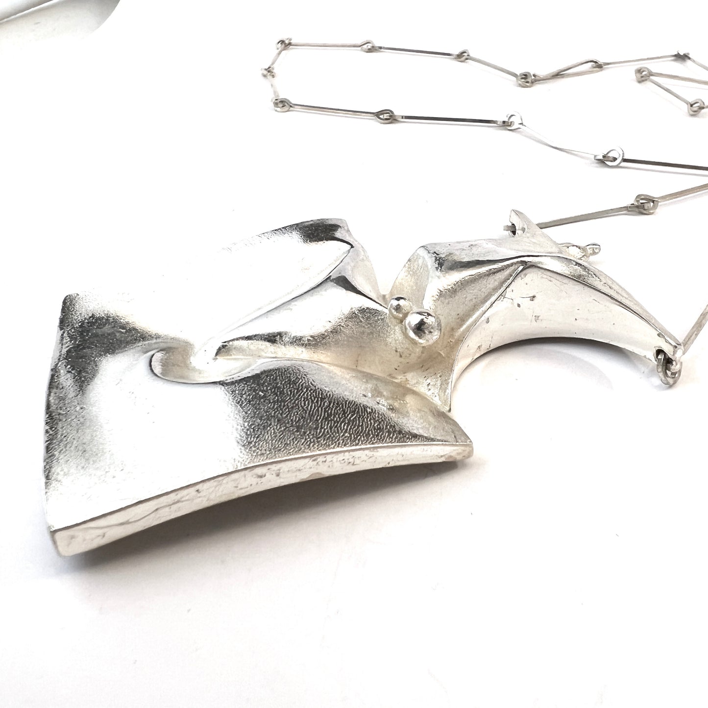 Bjorn Weckstrom, Lapponia Finland 1971. Very Large Vintage Sterling Pendant Necklace. Design Barbarella