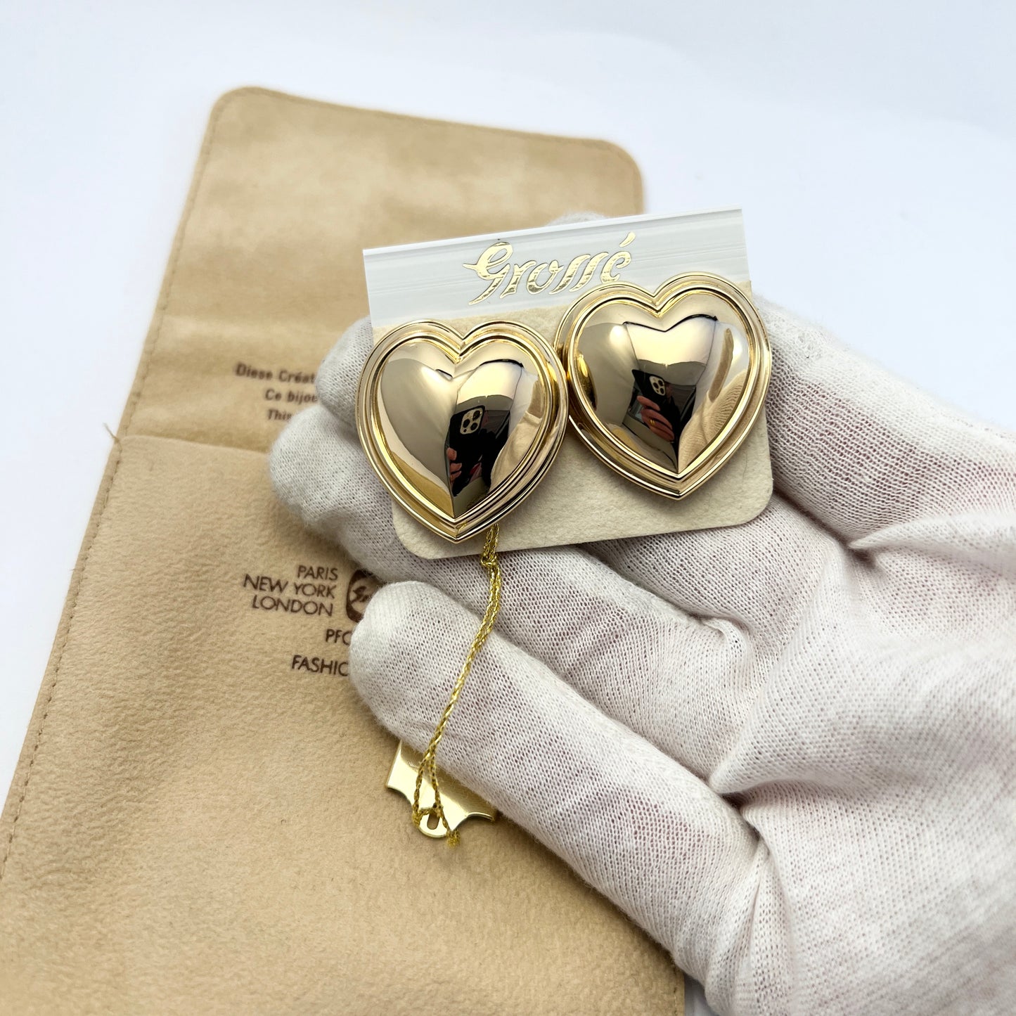 Grossé Germany. Contemporary Unworn Costume Jewelry Large Heart Earrings.