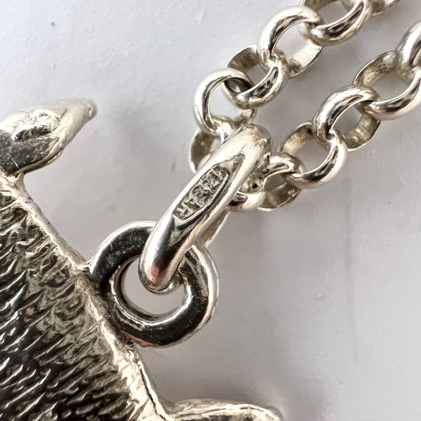 Neri Romualdo, Italy 1944-68. Vintage Sterling Silver Enamel Cat Pendant Long Chain Necklace.