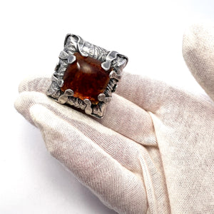 ORNO, Poland 1960s. Vintage Gigantic Solid Silver Baltic Amber Ring.