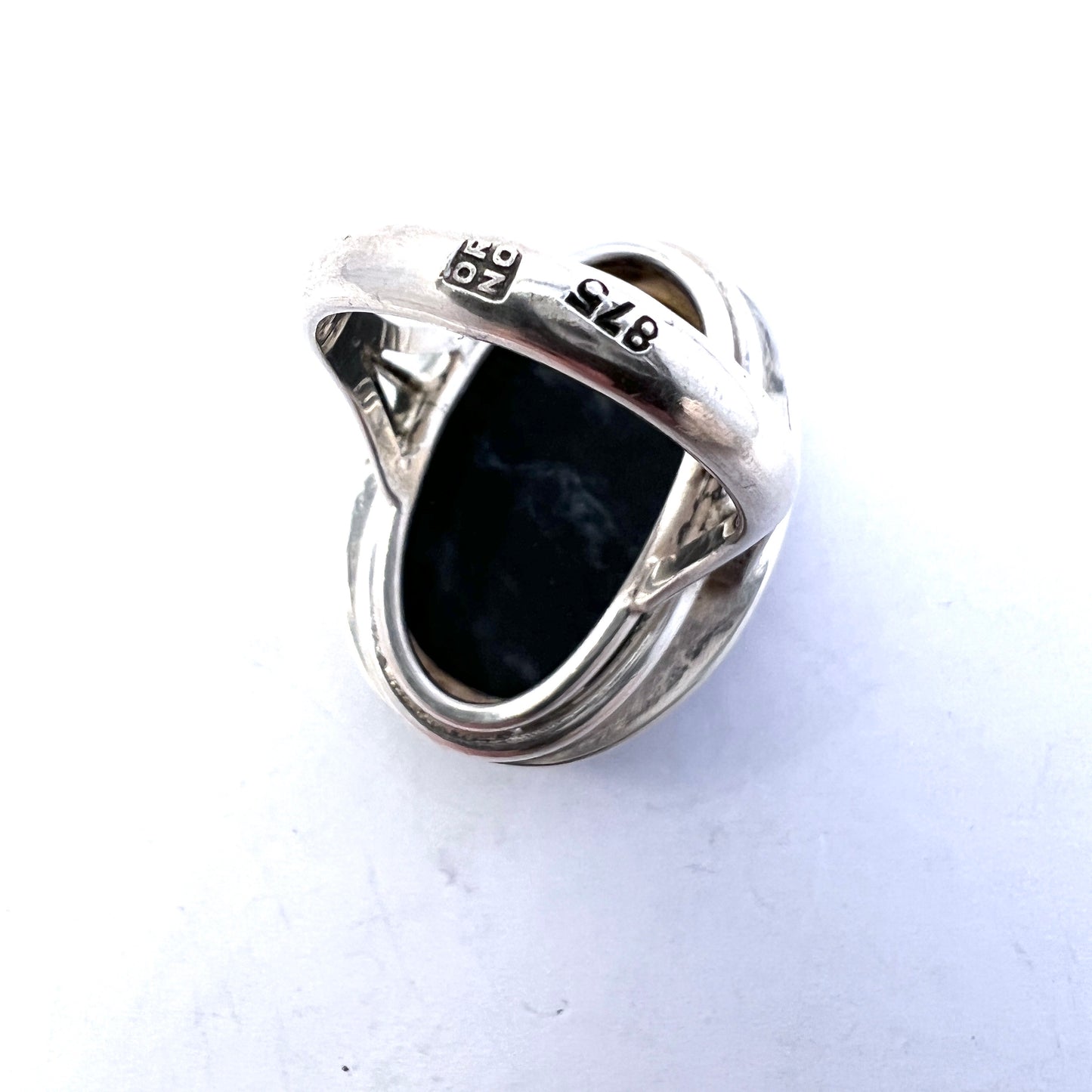 ORNO, Poland 1960-70s. Vintage Bold Solid Silver Dark Blue Sodalite Ring.