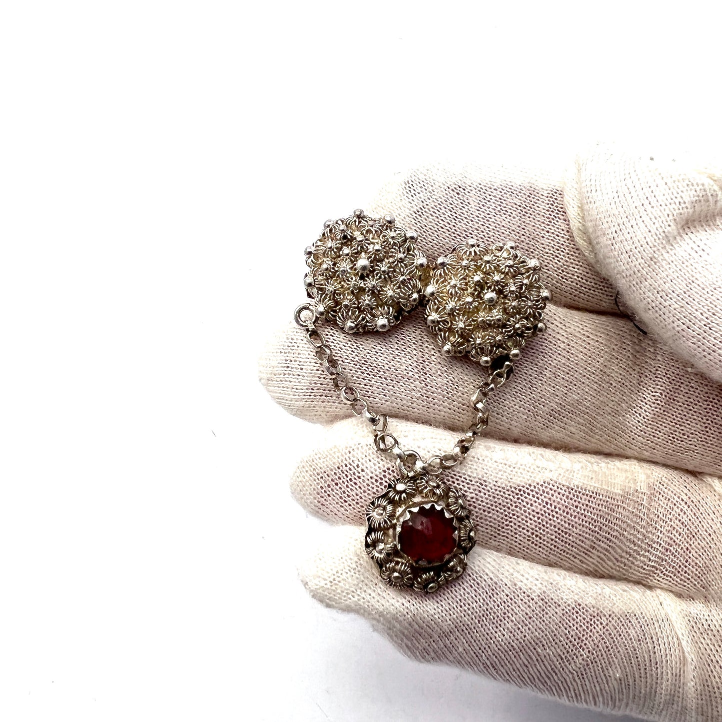 Sweden mid 1800s. Antique Silver Red Paste Brooch.