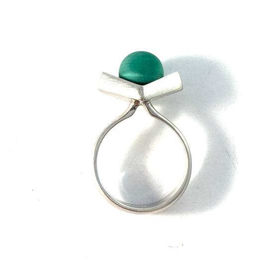 Germany / Austria 1960s. Solid Silver Malachite Modernist Ring. Makers' Mark.