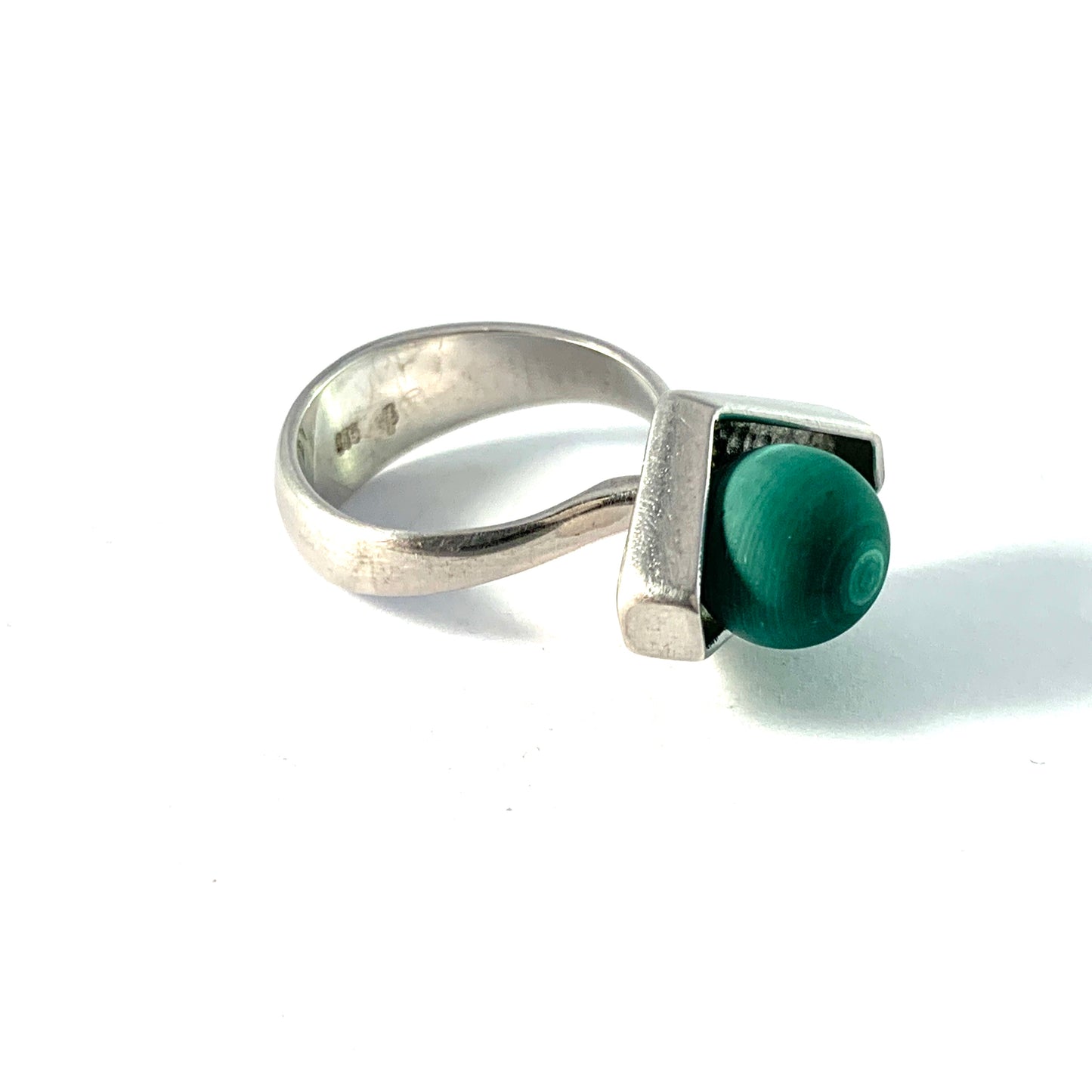 Germany / Austria 1960s. Solid Silver Malachite Modernist Ring. Makers' Mark.