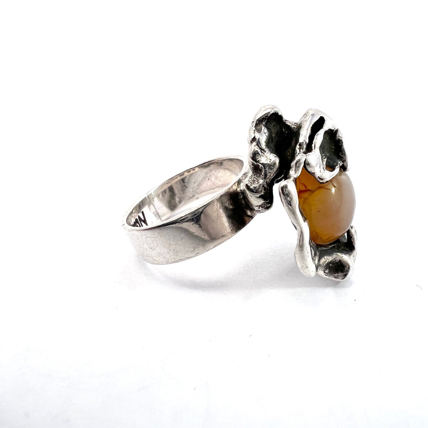 Atelje Te-Boon, Sweden 1969 Vintage Modernist Sterling Silver Agate Ring. Signed.