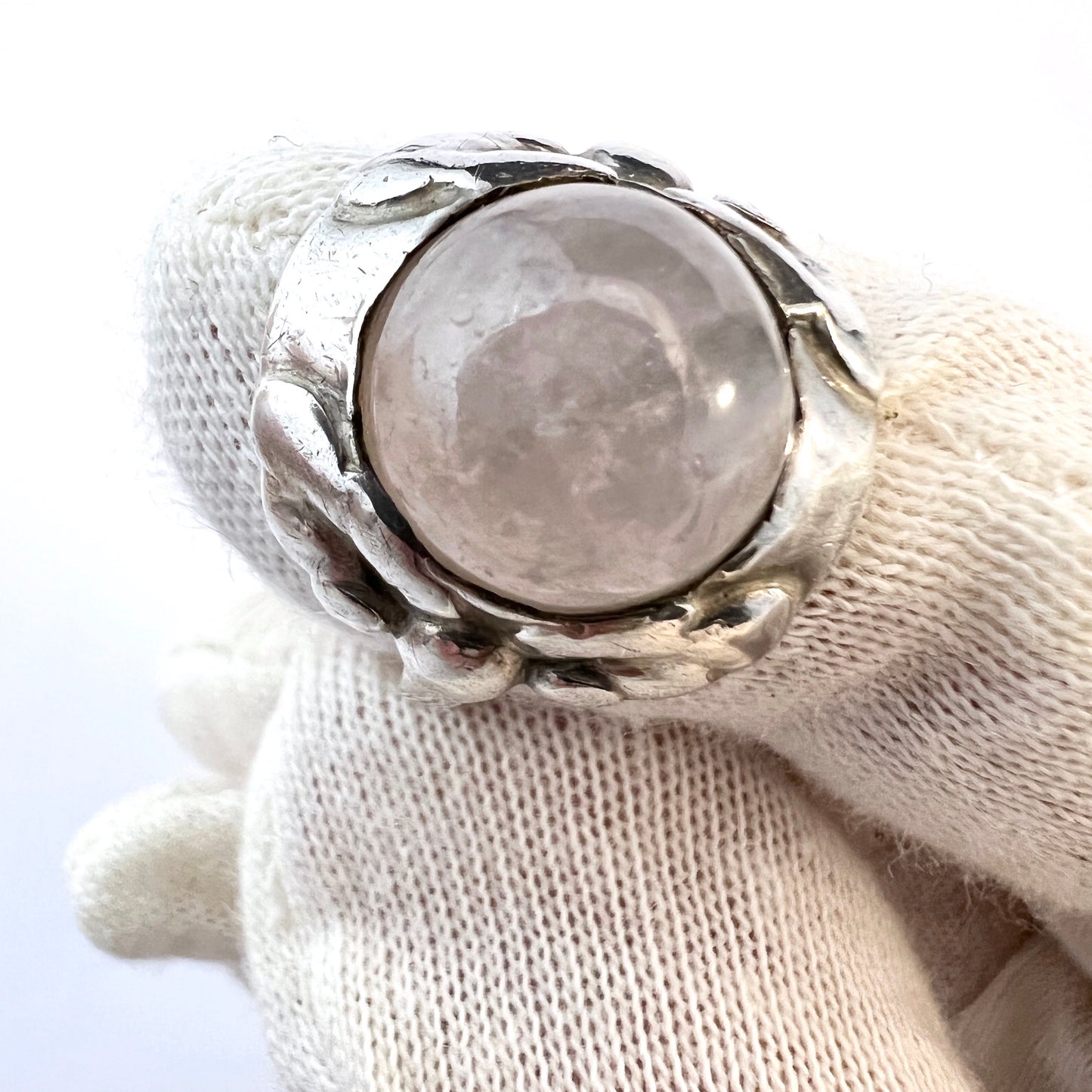 Georg Jensen, Denmark 1915-30. Sterling Silver Rose Quartz Ring. Design 11A