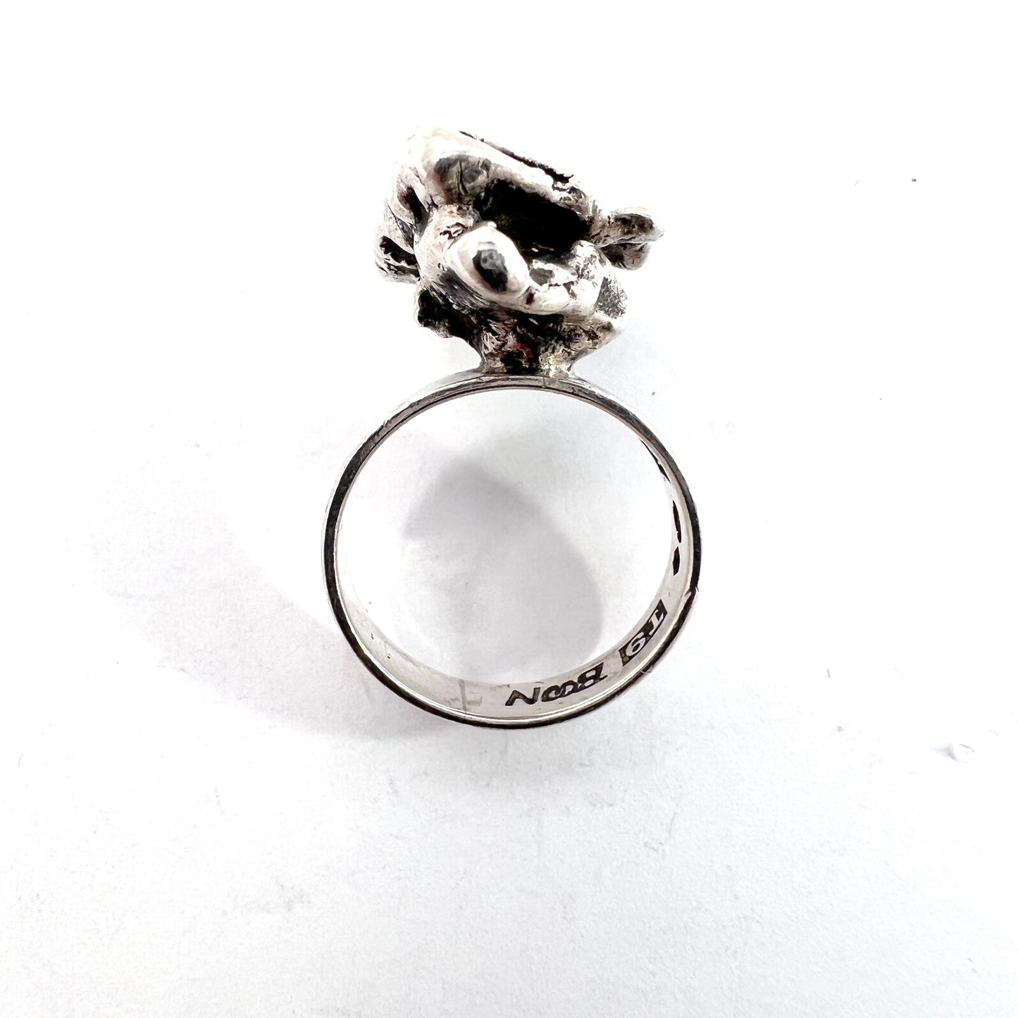 Atelje Te-Boon, Sweden 1969 Vintage Modernist Sterling Silver Agate Ring. Signed.