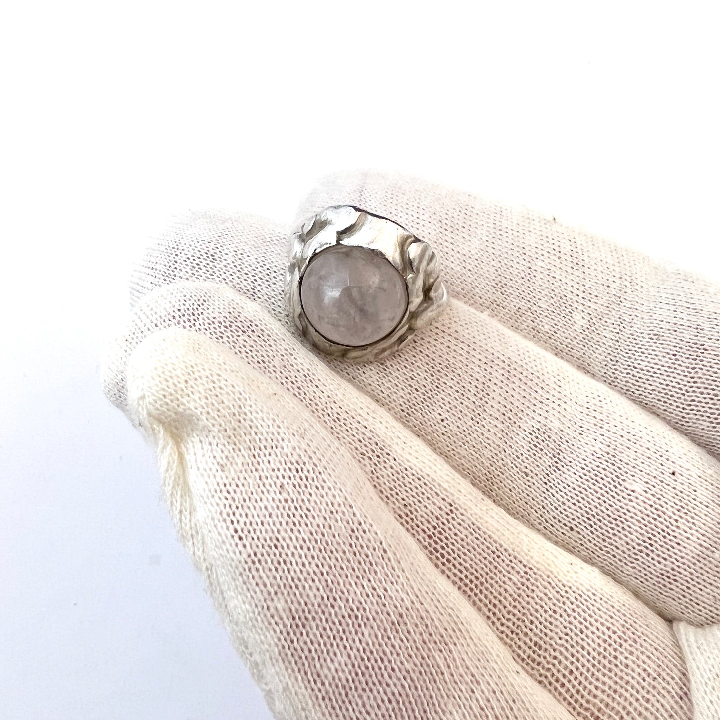 Georg Jensen, Denmark 1915-30. Sterling Silver Rose Quartz Ring. Design 11A