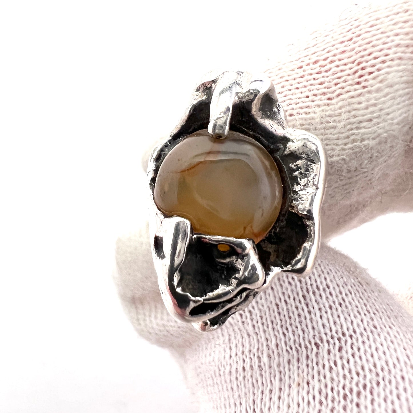 Atelje Te-Boon, Sweden 1969 Vintage Modernist Sterling Silver Agate Ring. Signed.