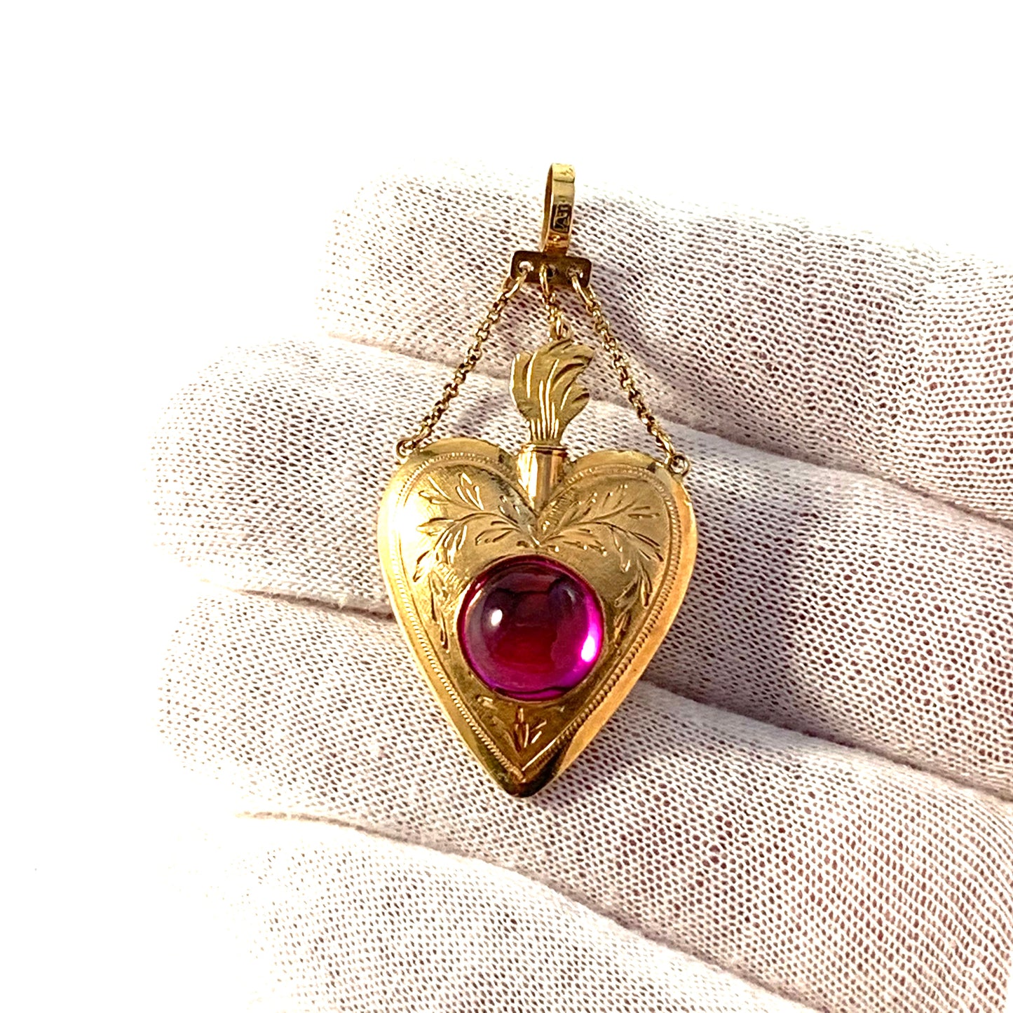 Adam Berling, Sweden year 1811 Georgian 18k Gold Paste Ex-Voto Sacred Heart Pendant.