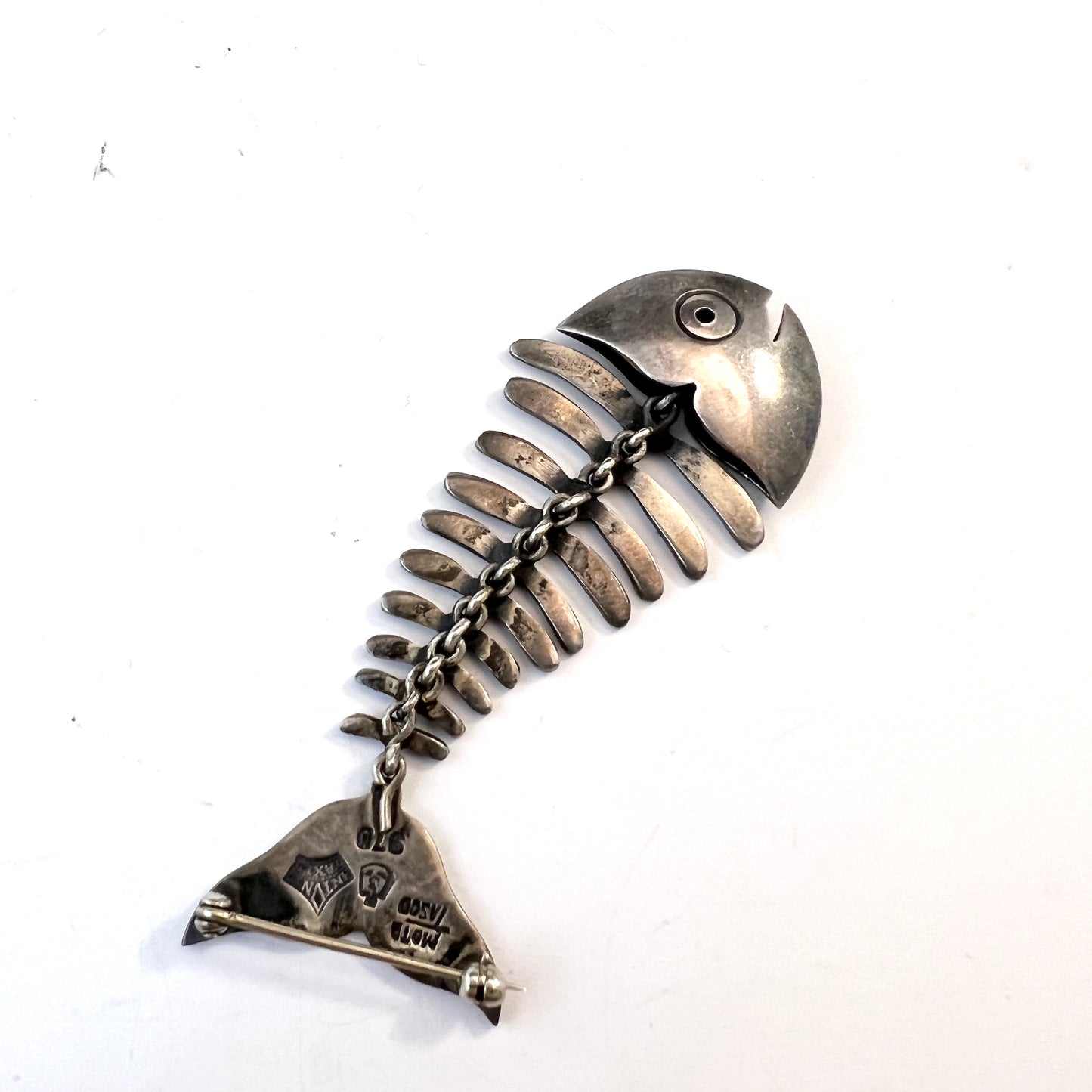 Antonio Pineda, Mexico. Vintage Mid-century Sterling 970 Silver Fish Bone Brooch.