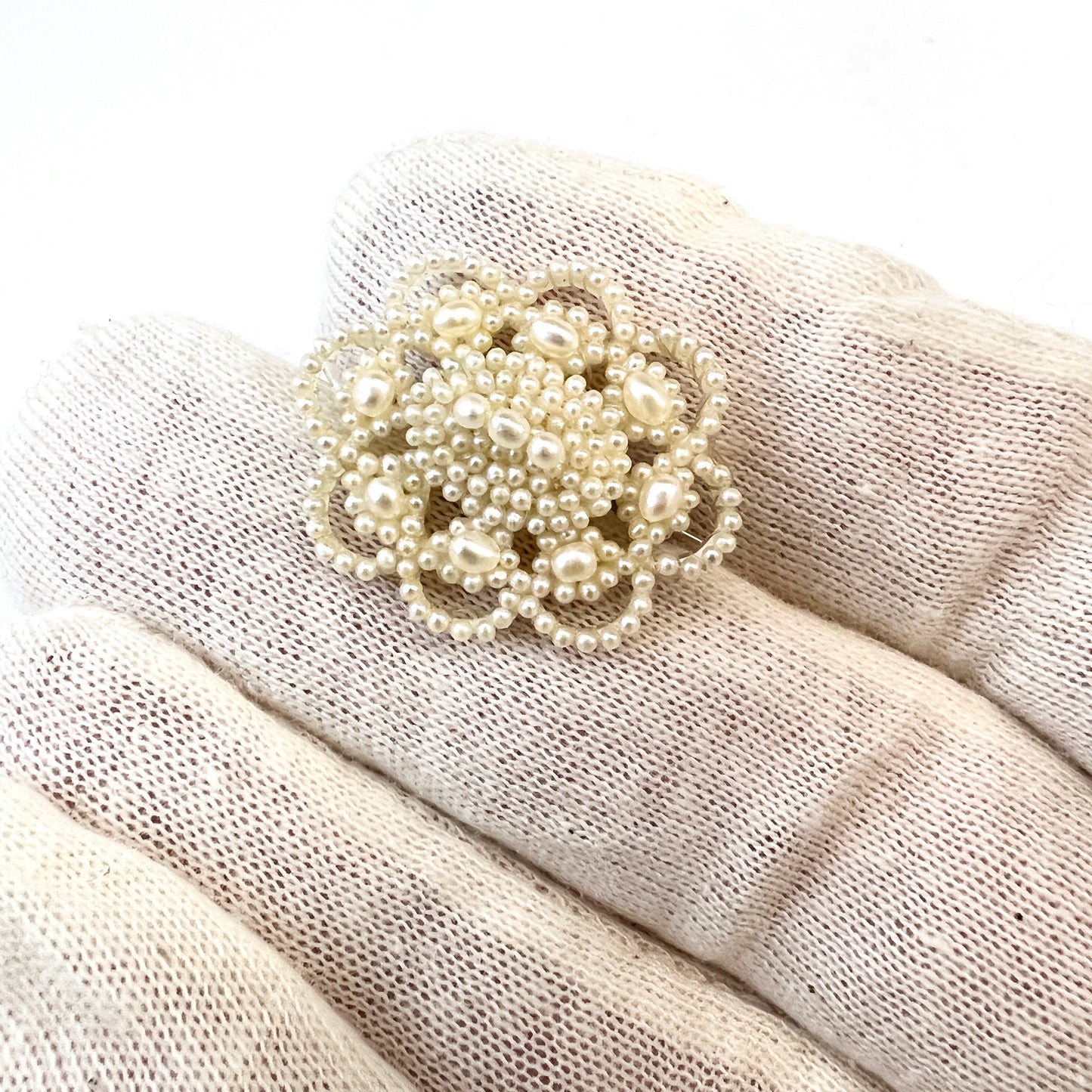 Antique Wedding Brooch. 18k Gold, Seed Pearl and Mother of Pearl.