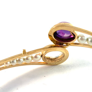 Hedberg for Guldvaruhuset, Stockholm 1959. Vintage 18k Gold Moonstone Amethyst Pearl Open/Close Bangle Bracelet.