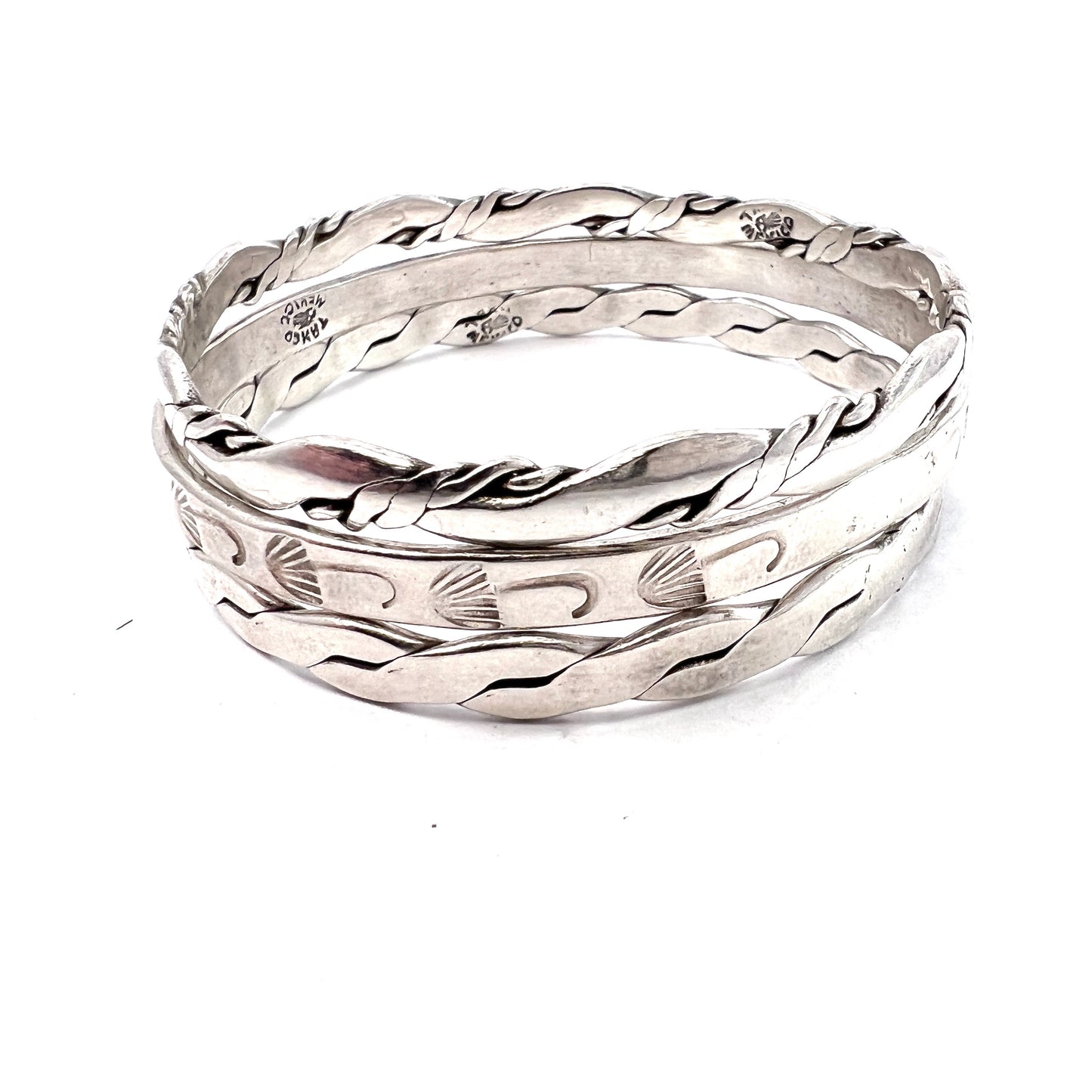 Taxco, Mexico. Vintage Sterling Silver Bangle Stack.