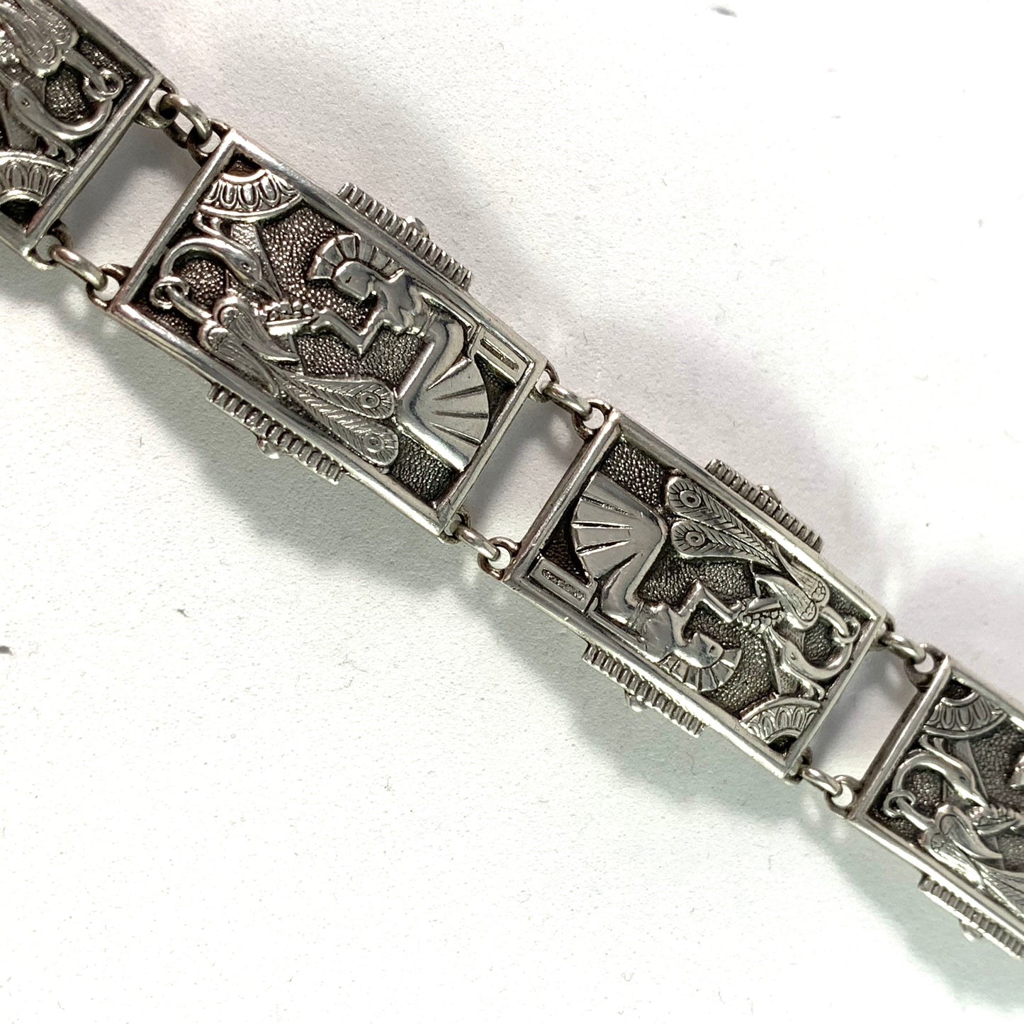 Matsilver, Sweden 1951 Mid Century Egyptian Revival Silver Bracelet.