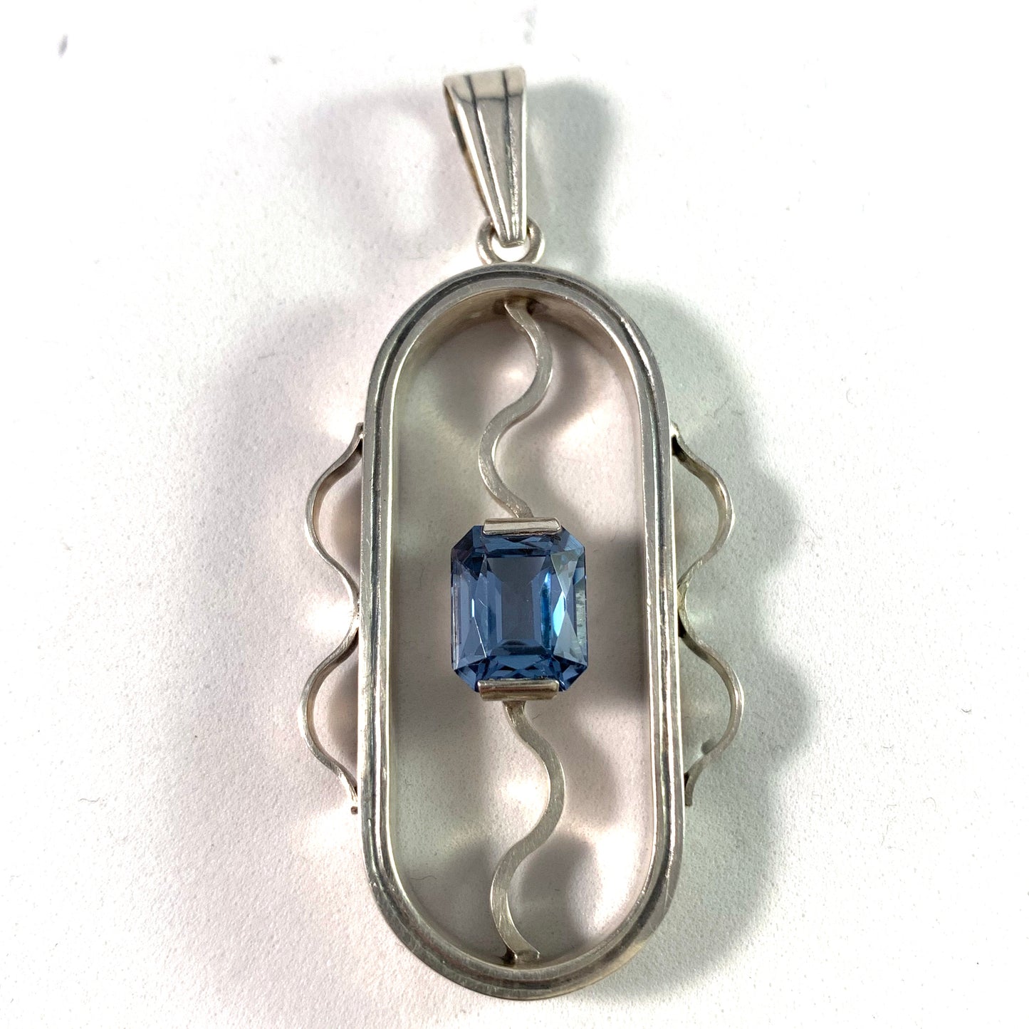 Vintage Mid Century Modern Silver Spinel Pendant.