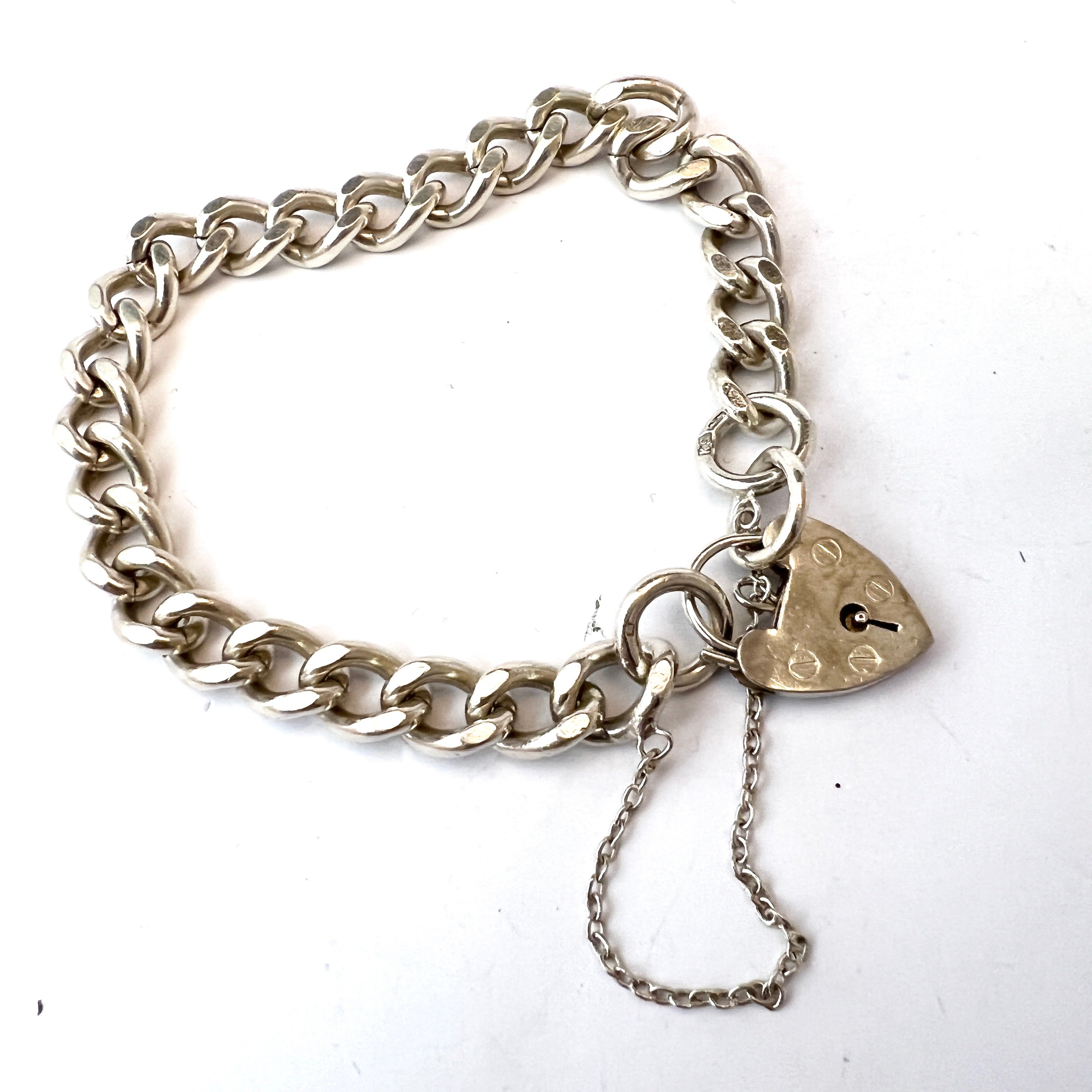 Lock and Key Bold Chain Bracelet Silver T Clasp Locket Heart 