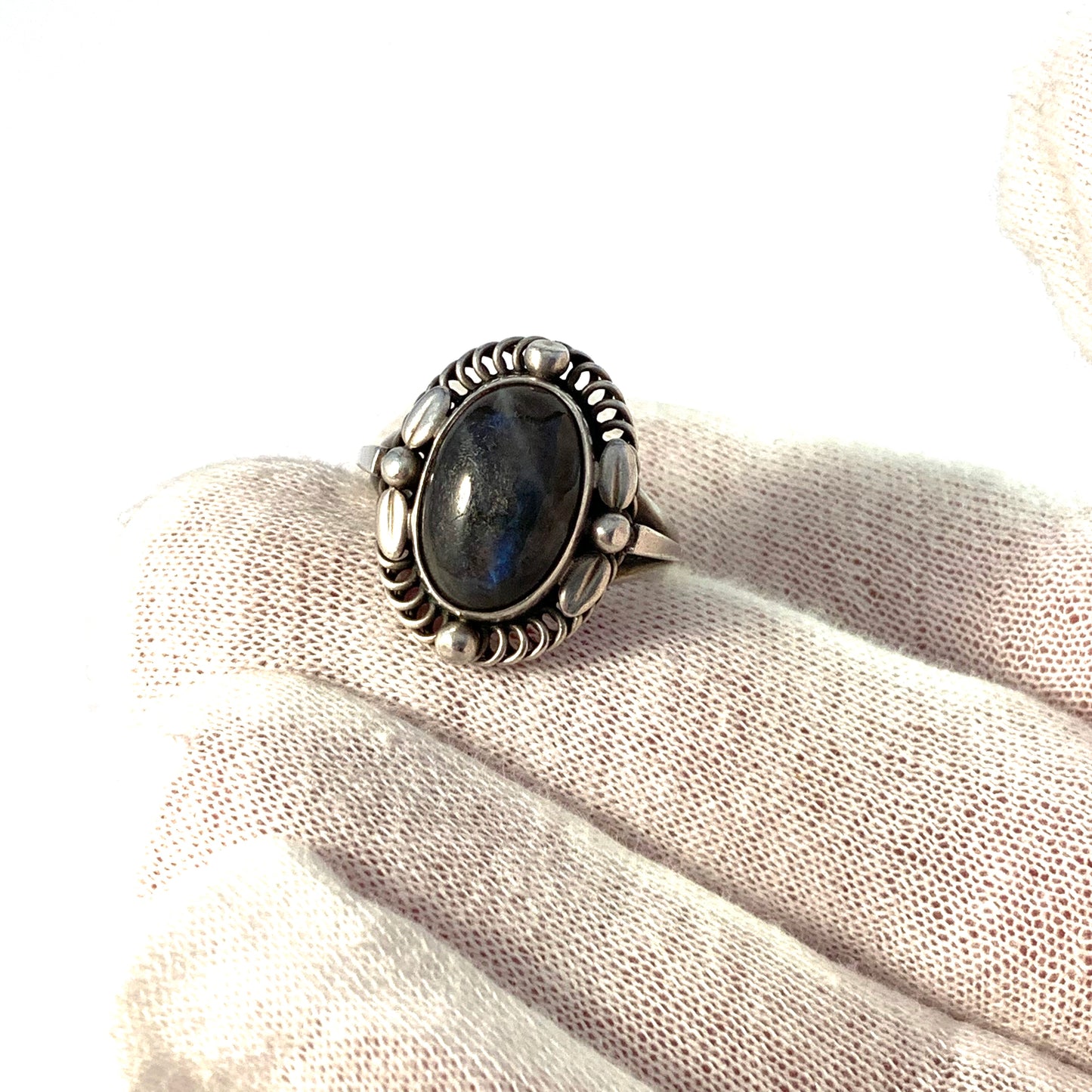 Georg Jensen, Denmark. Vintage Sterling Silver Labradorite Ring. Design 1.