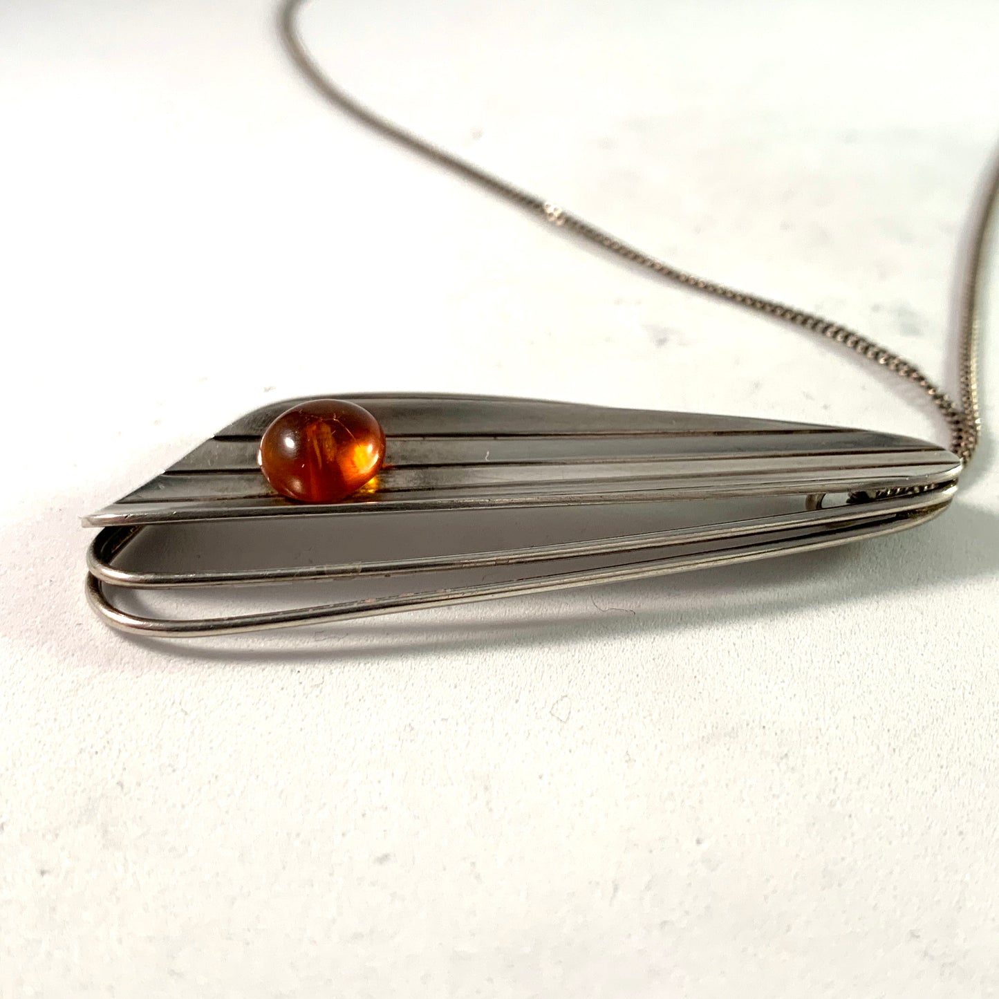 Fischland Ostseeschmuck, Germany 1960s Large 835 Silver Amber Pendant Necklace.