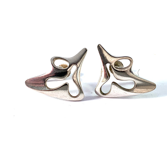 Georg Jensen, Denmark Mid Century Sterling Silver Earrings. Design no 119 Splash by Henning Koppel.