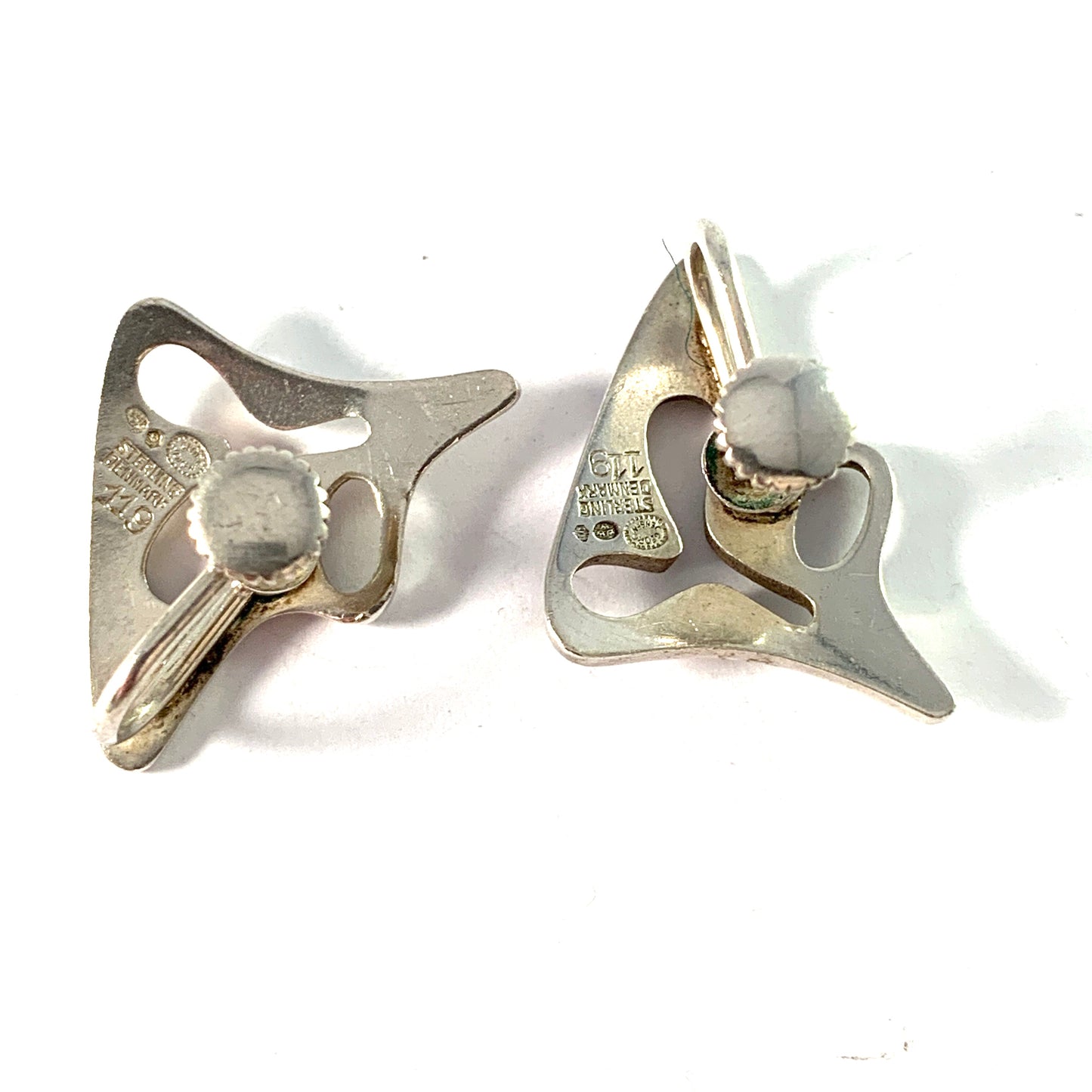 Georg Jensen, Denmark Mid Century Sterling Silver Earrings. Design no 119 Splash by Henning Koppel.