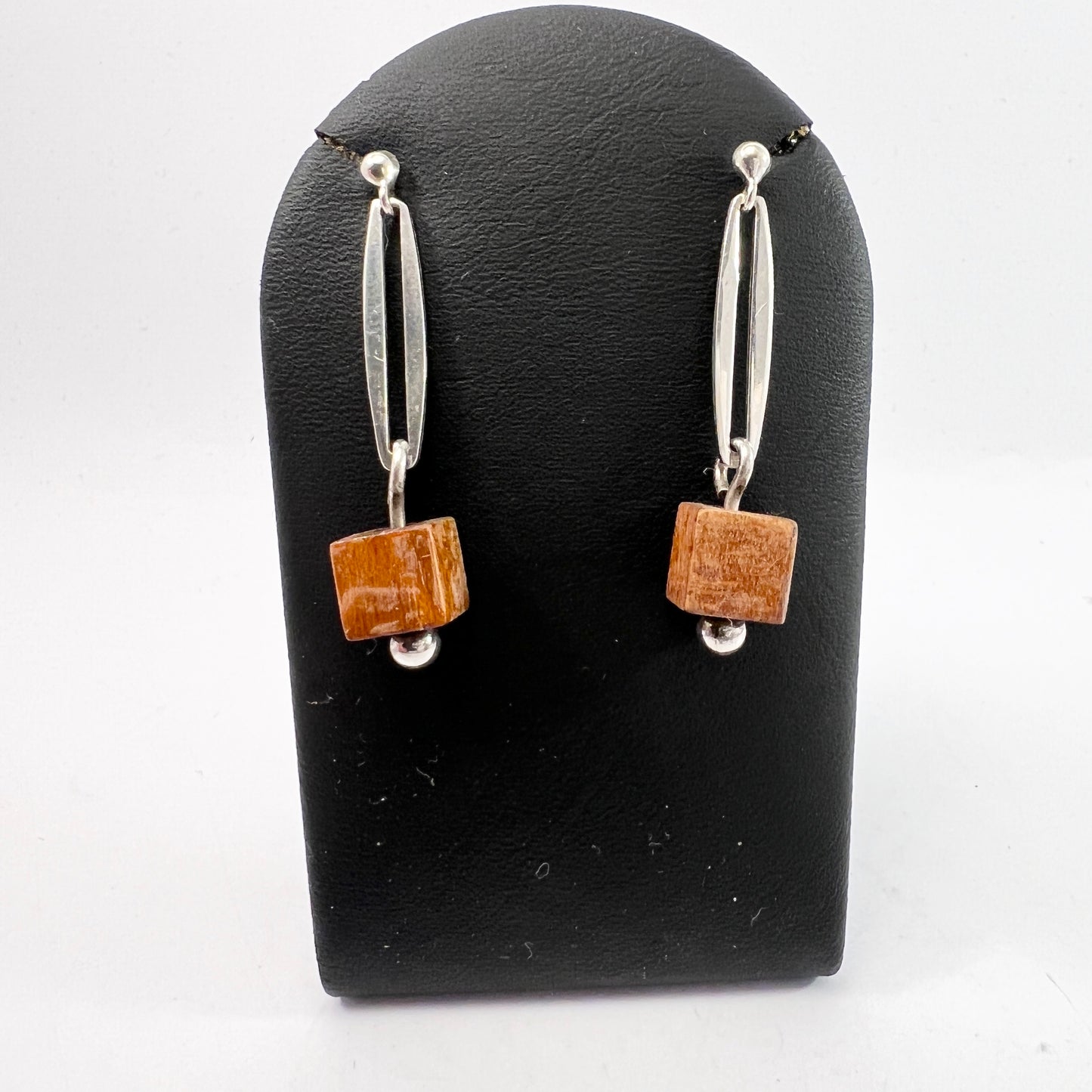 Anna Greta Eker, Norway 1960s. Sterling Silver Wood Dangle Earrings.