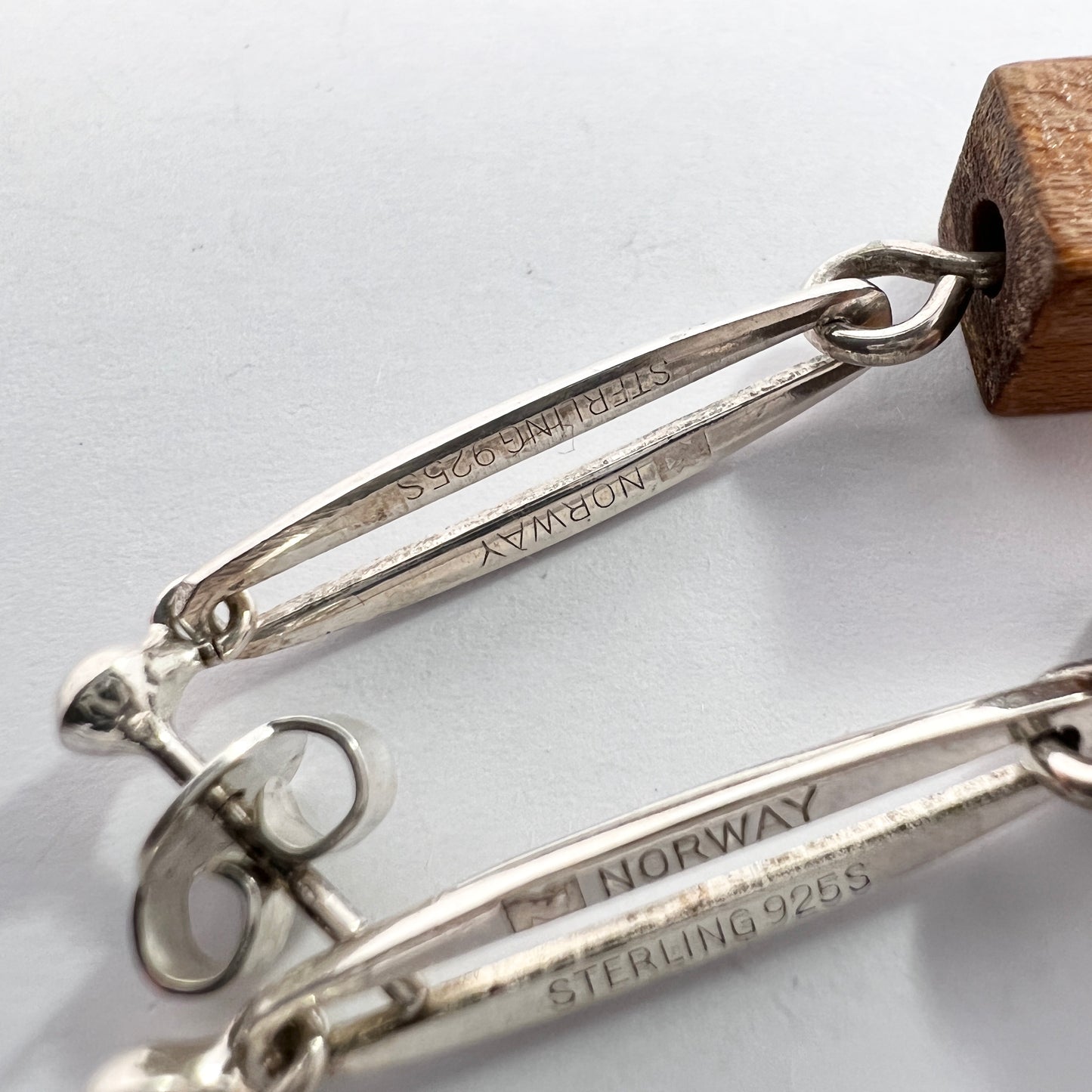 Anna Greta Eker, Norway 1960s. Sterling Silver Wood Dangle Earrings.