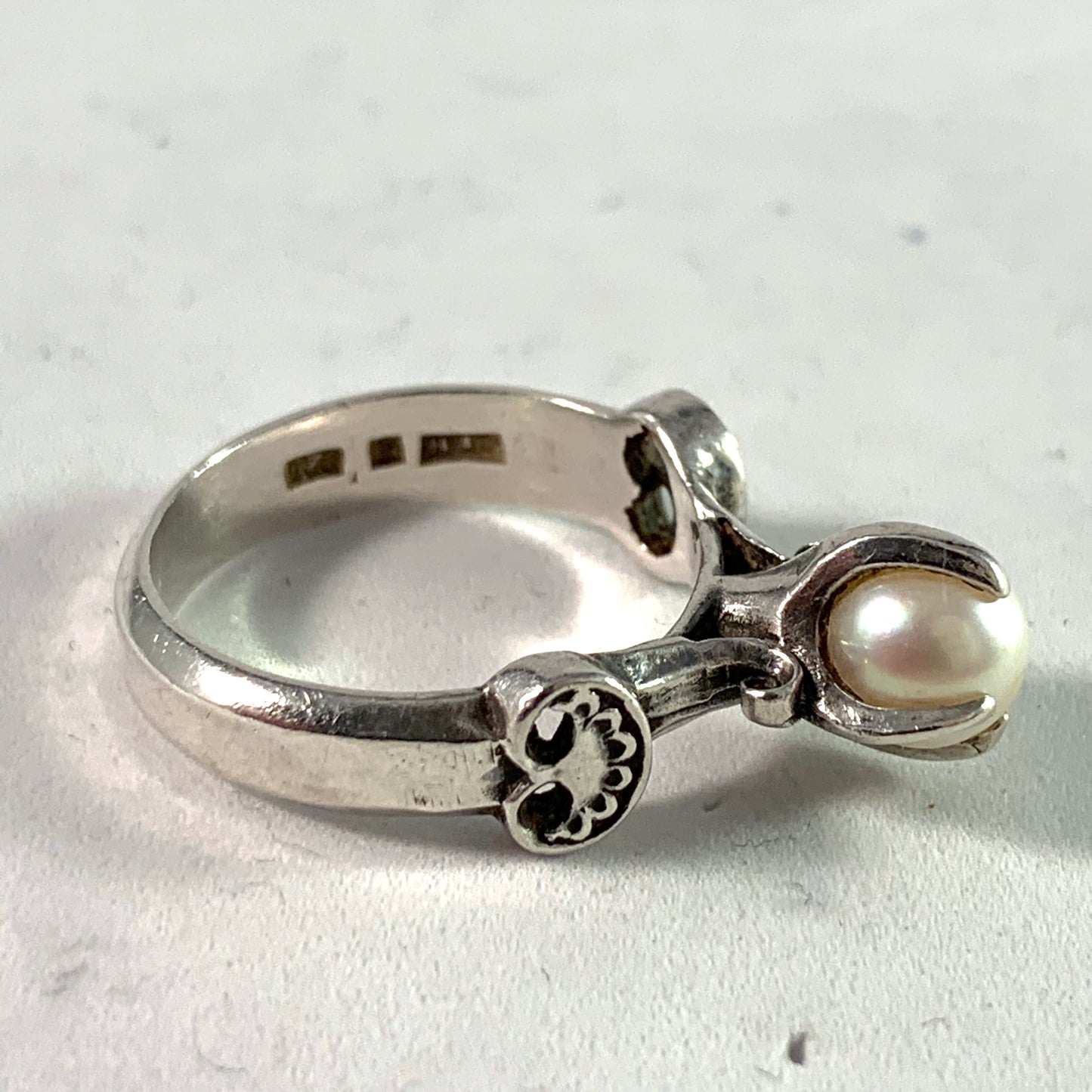 Bengt Hallberg, Sweden Vintage Sterling Pearl Viking Copy Ring.