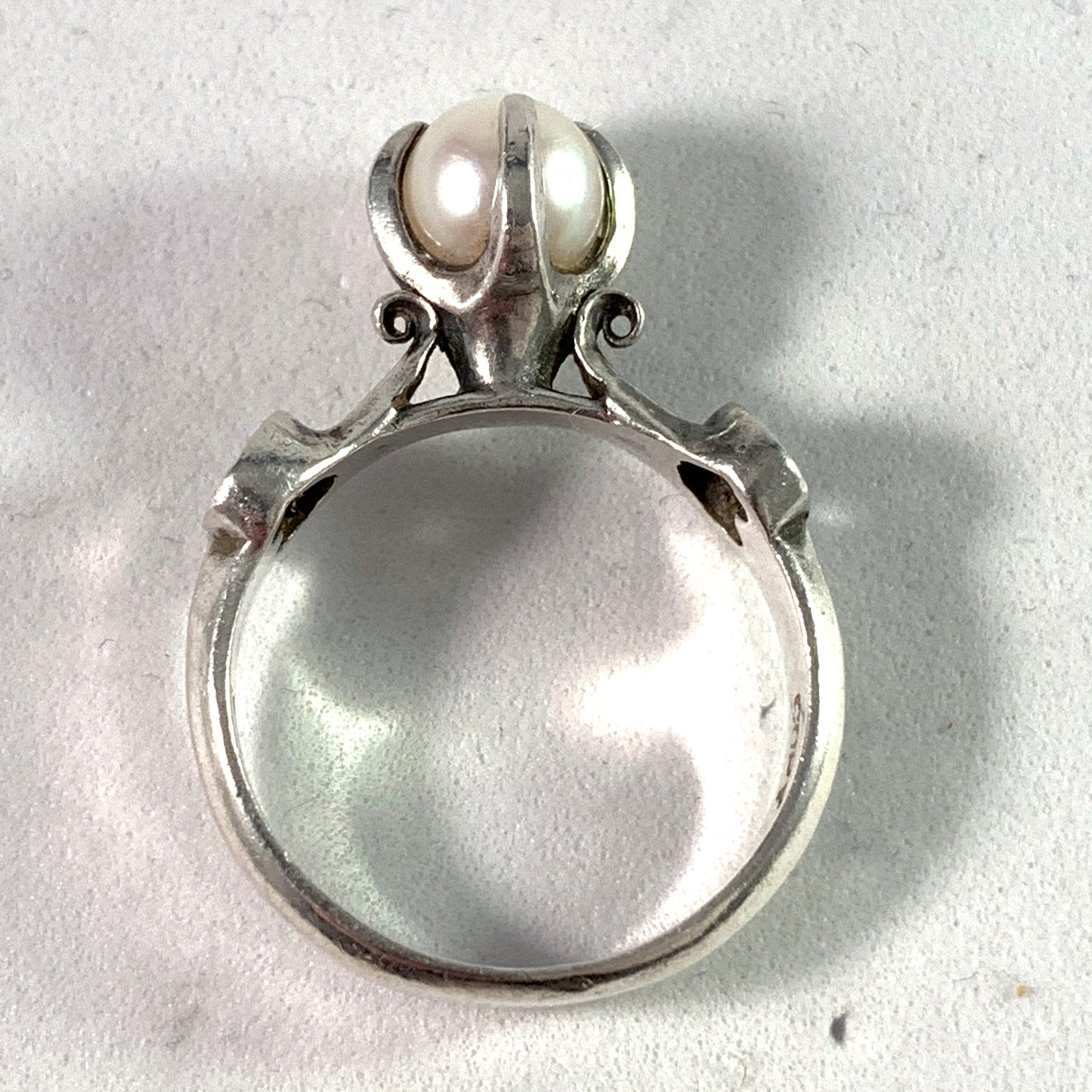 Bengt Hallberg, Sweden Vintage Sterling Pearl Viking Copy Ring.