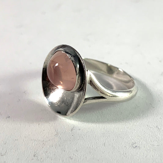 Niels Erik From, Denmark 1950-60s Sterling Rose Quartz Ring.