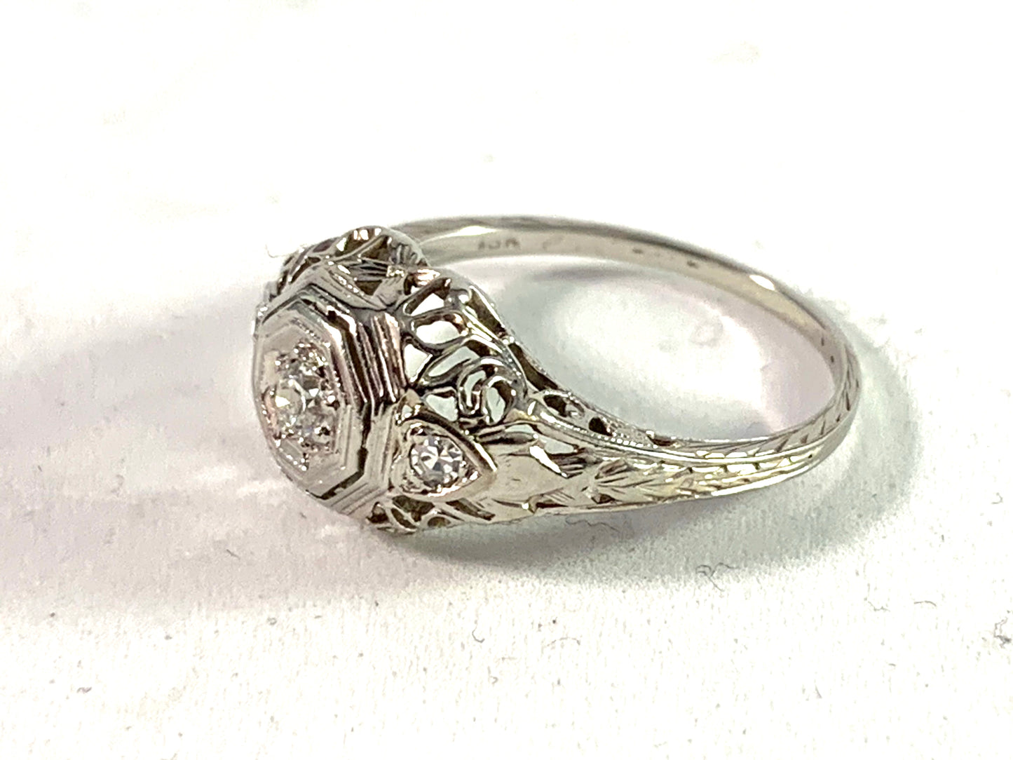Art Nouveau Art Deco Transition c 1920s Platinum Gold Diamond Engagement Ring.