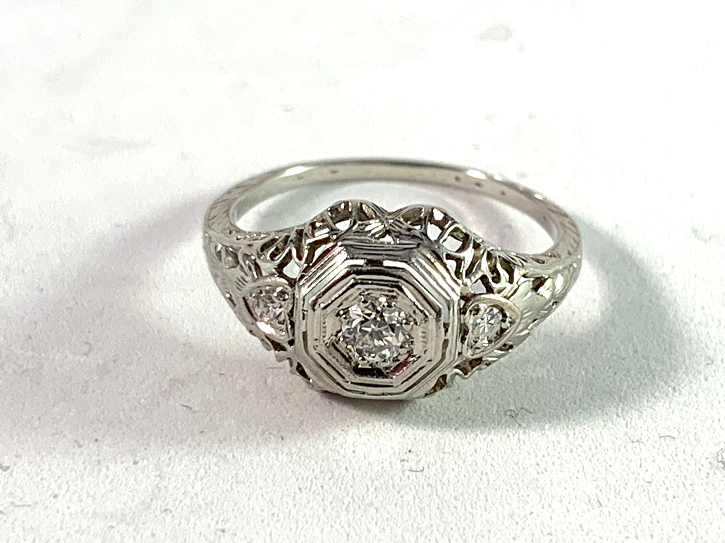 Art Nouveau Art Deco Transition c 1920s Platinum Gold Diamond Engagement Ring.