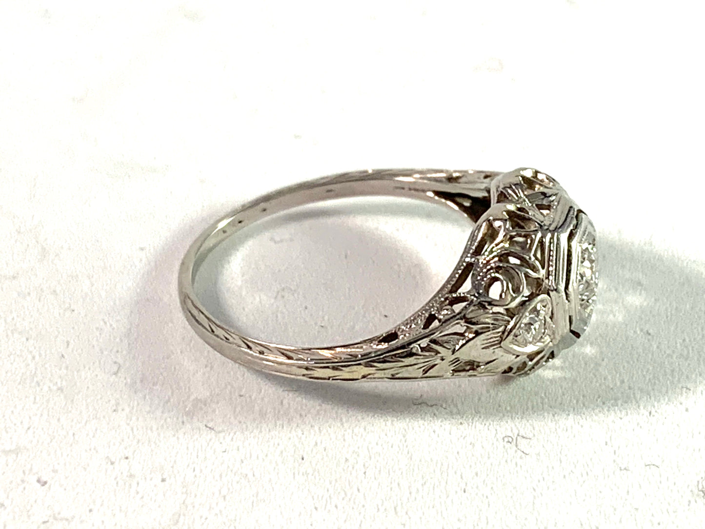 Art Nouveau Art Deco Transition c 1920s Platinum Gold Diamond Engagement Ring.