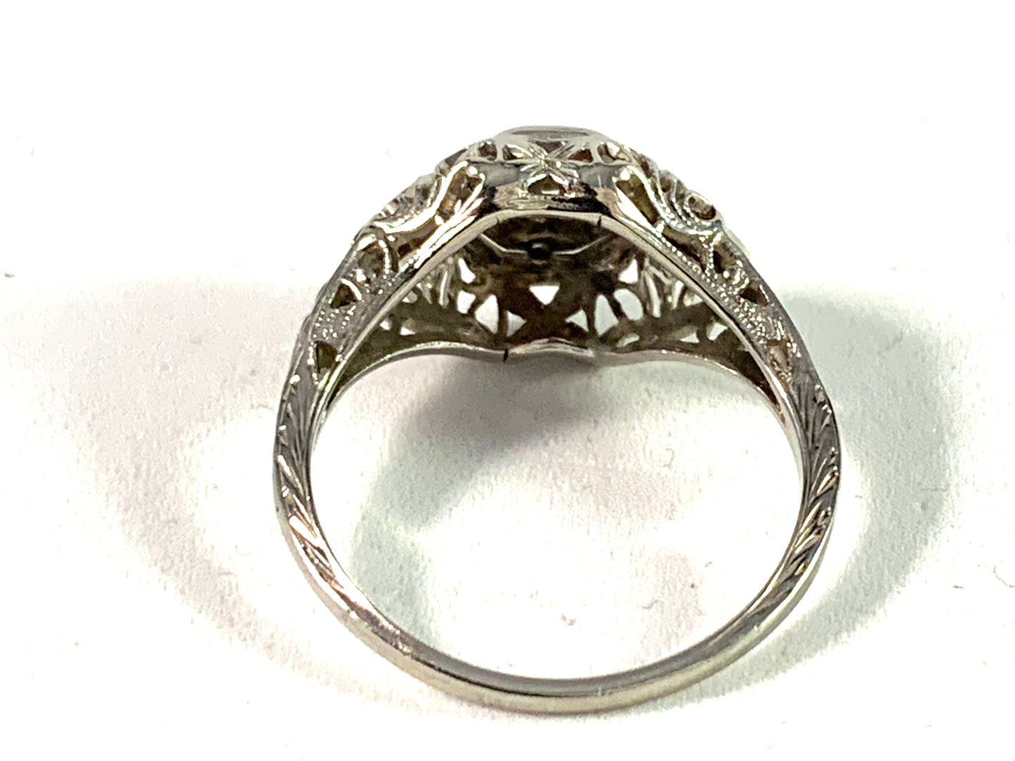 Art Nouveau Art Deco Transition c 1920s Platinum Gold Diamond Engagement Ring.